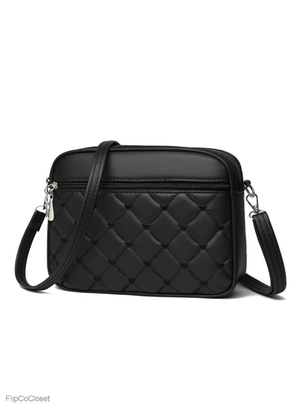 Quilted Vegan Leather Crossbody Bag Multi-Layer Zip Shoulder Handbag